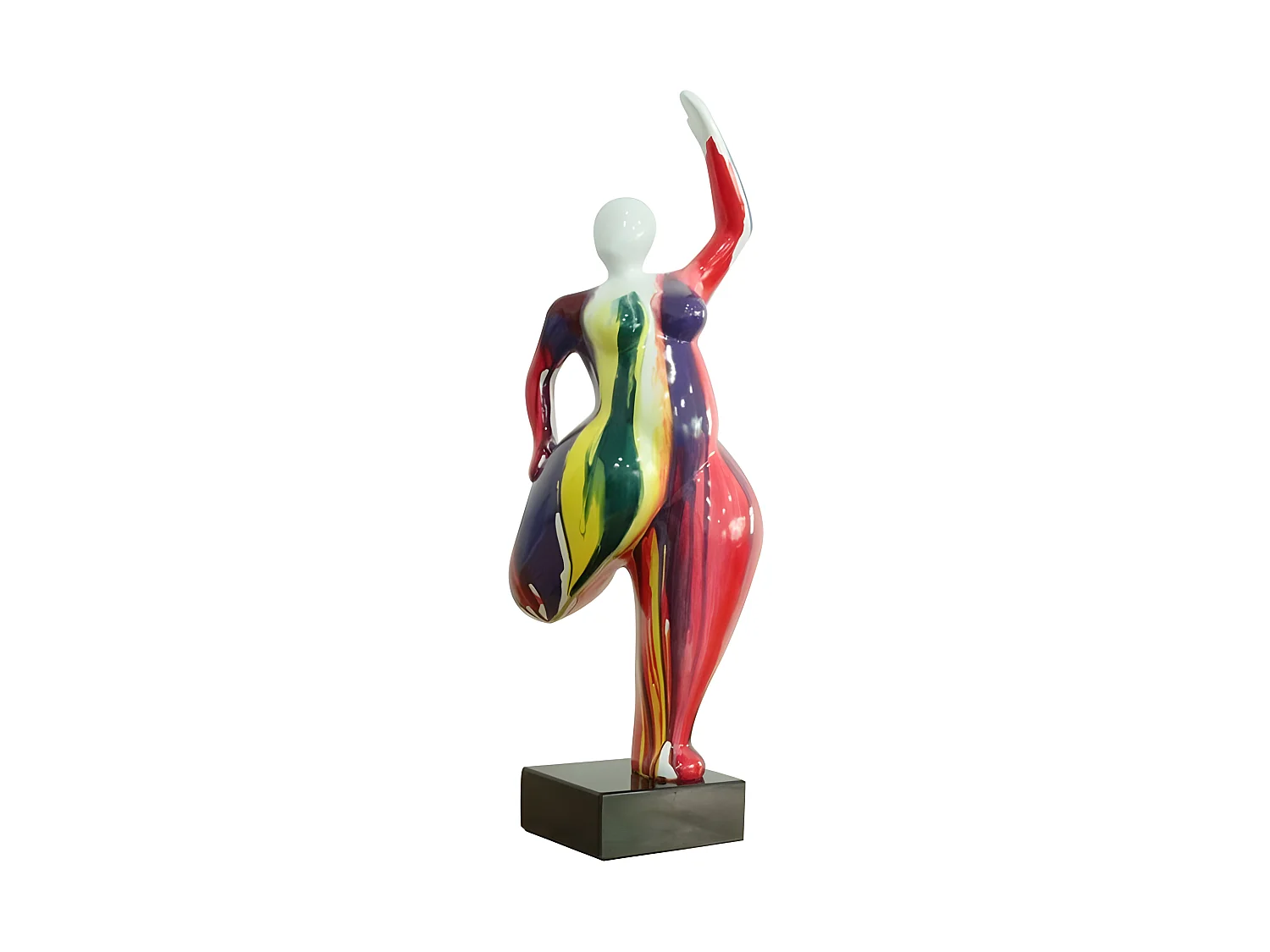 Statue femme jambe pliée coulures multicolores H60 cm - LADY DRIPS 02