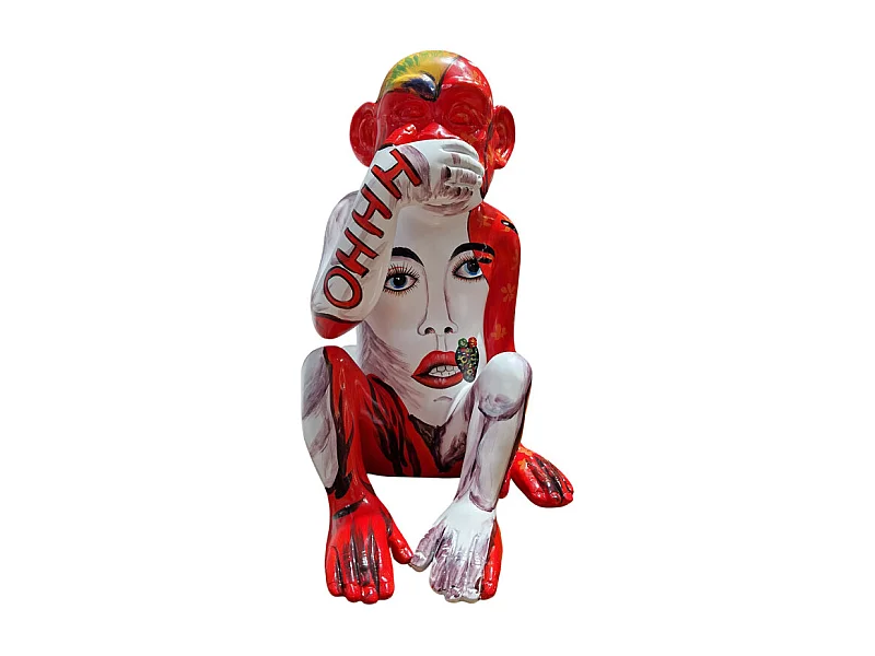 Statue singe main sur la bouche et dessins pop art H39 cm - RAFIKI