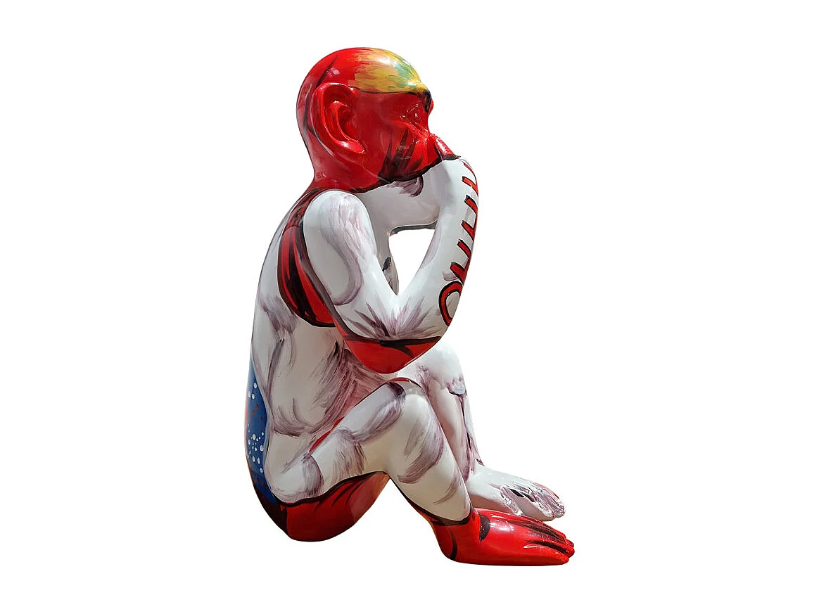 Statue singe main sur la bouche et dessins pop art H39 cm - RAFIKI