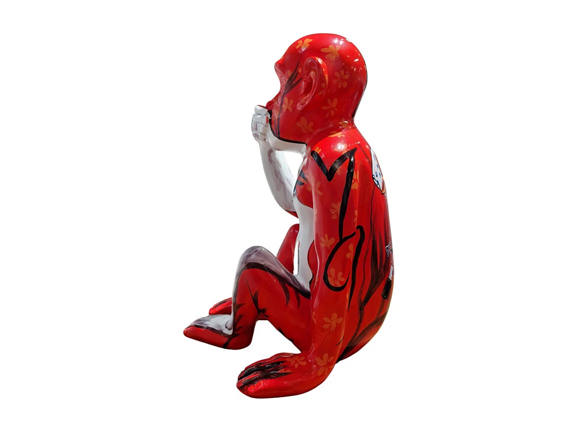 Statue singe main sur la bouche et dessins pop art H39 cm - RAFIKI