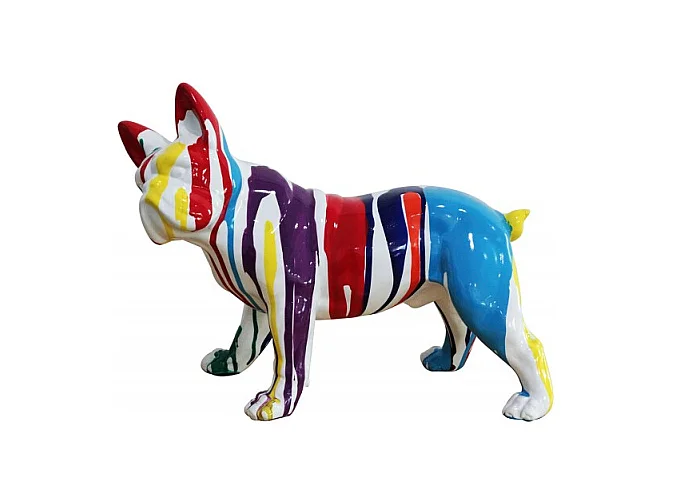 Sculpture chien bulldog blanc peinture multicolore H. 32 cm - MEDOR