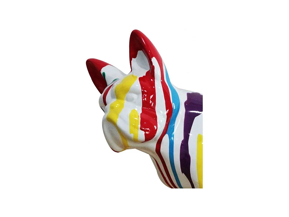Sculpture chien bulldog blanc peinture multicolore H. 32 cm - MEDOR
