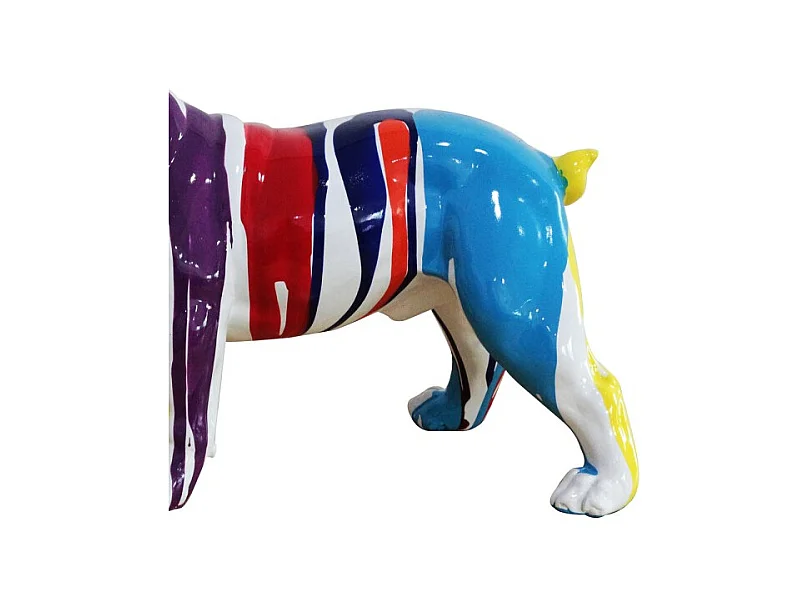 Sculpture chien bulldog blanc peinture multicolore H. 32 cm - MEDOR