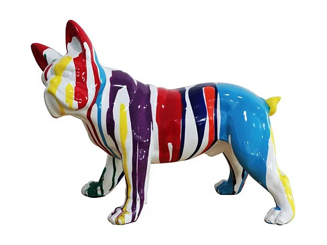 Sculpture chien bulldog blanc peinture multicolore H. 32 cm - MEDOR