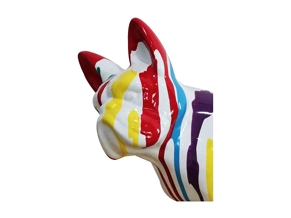 Sculpture chien bulldog blanc peinture multicolore H. 32 cm - MEDOR