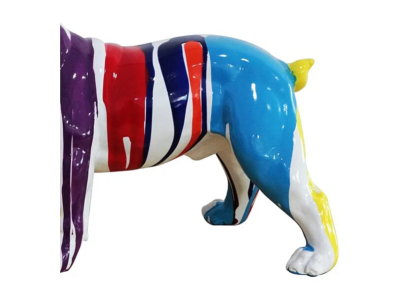Sculpture chien bulldog blanc peinture multicolore H. 32 cm - MEDOR