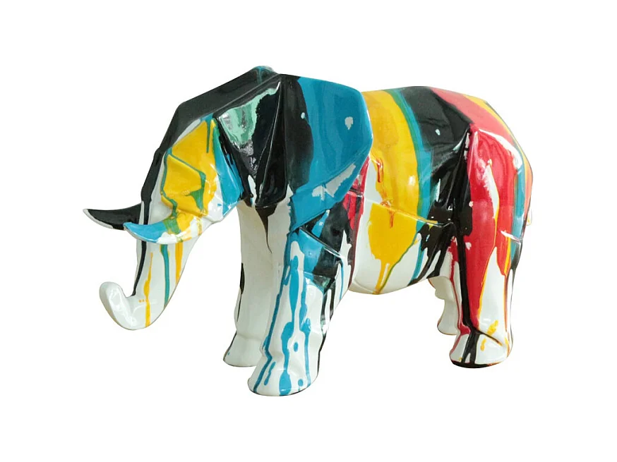 Statue éléphant géométrique coulure noir multicolore H21 cm - DUMBO 02