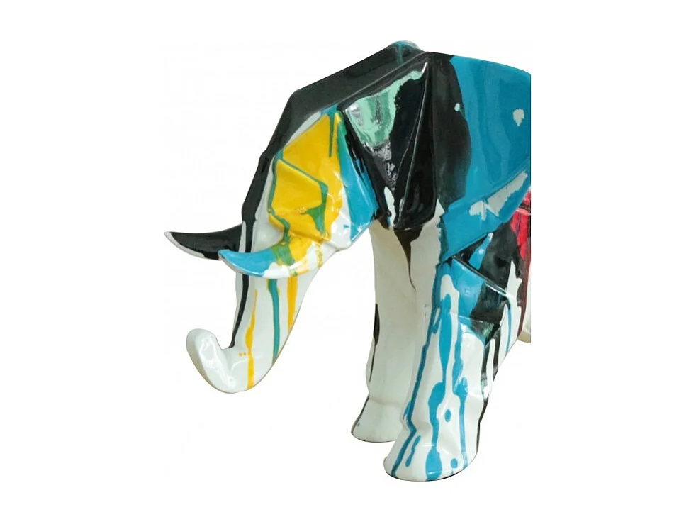 Statue éléphant géométrique coulure noir multicolore H21 cm - DUMBO 02