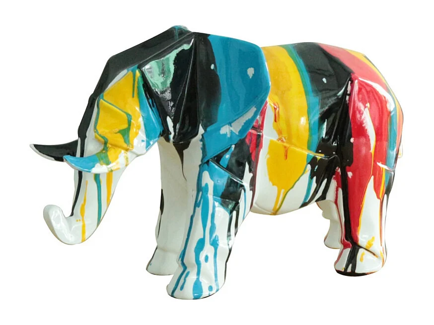 Statue éléphant géométrique coulure noir multicolore H21 cm - DUMBO 02
