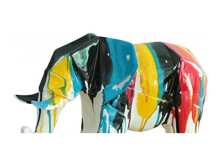 Statue éléphant géométrique coulure noir multicolore H21 cm - DUMBO 02