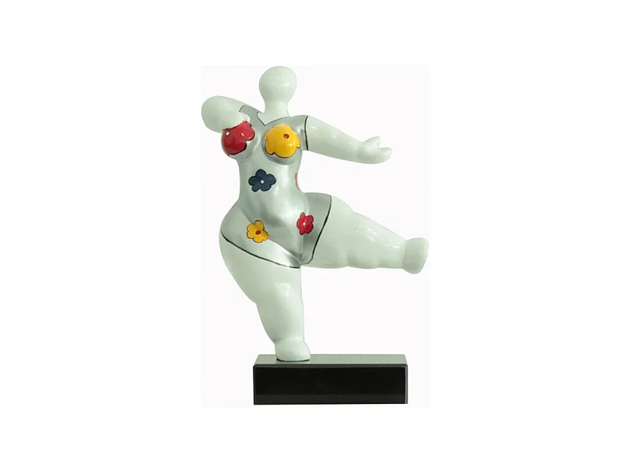 Statue femme dansant avec fleurs bleu jaune rouge H33 cm - LADY FLOWER