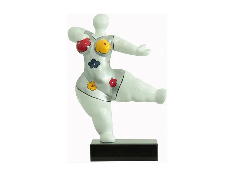 Statue femme dansant avec fleurs bleu jaune rouge H33 cm - LADY FLOWER