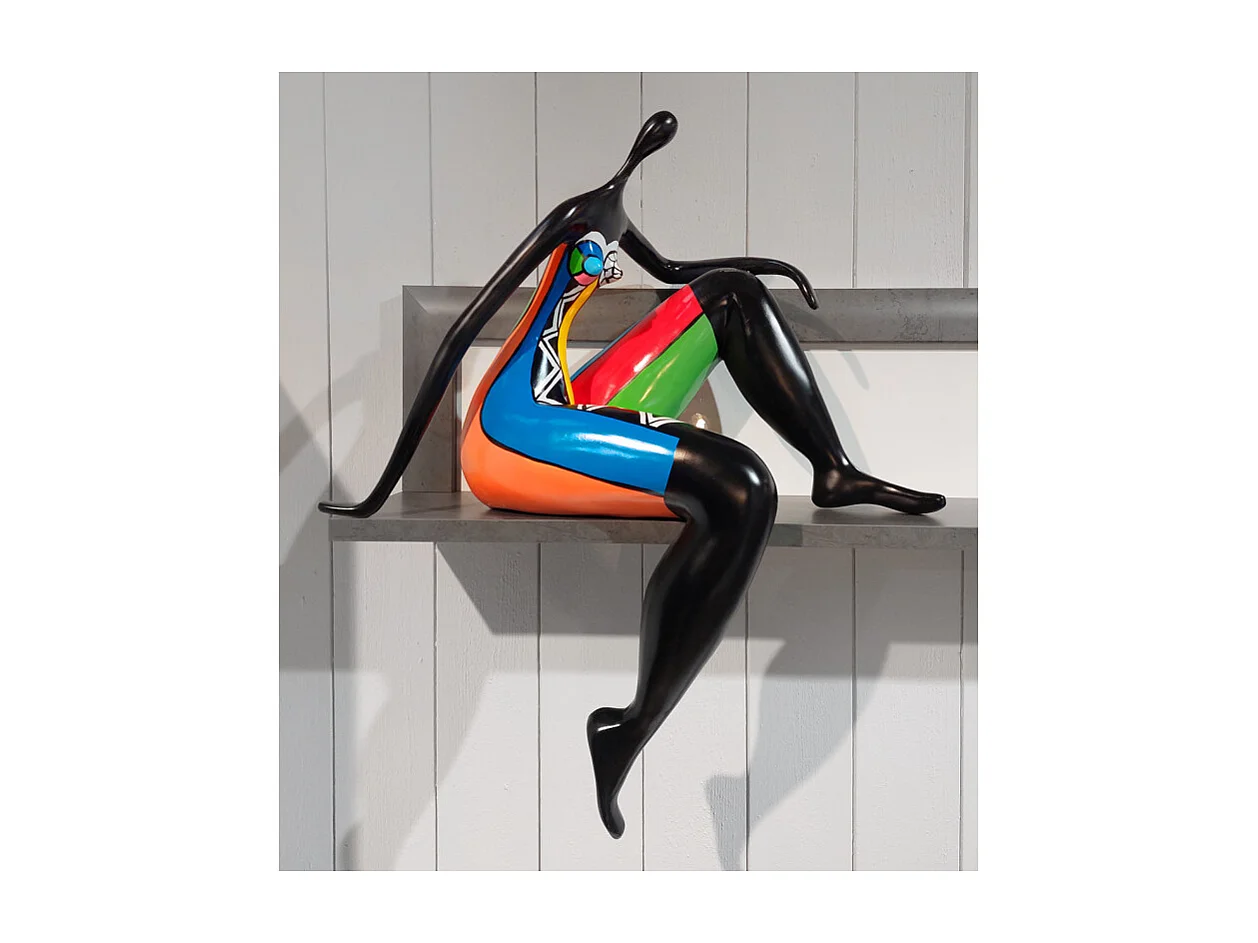 Statue femme pensive avec peintures multicolores H70 cm - MAMA THINK