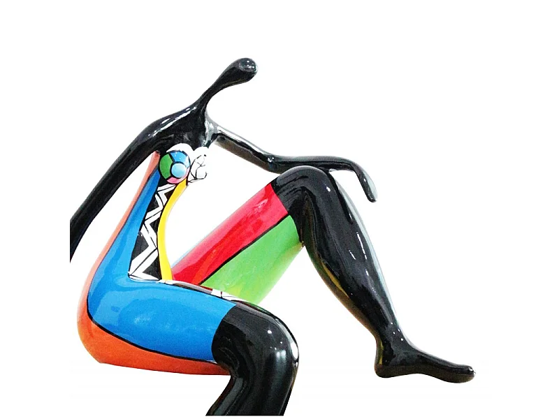 Statue femme pensive avec peintures multicolores H70 cm - MAMA THINK