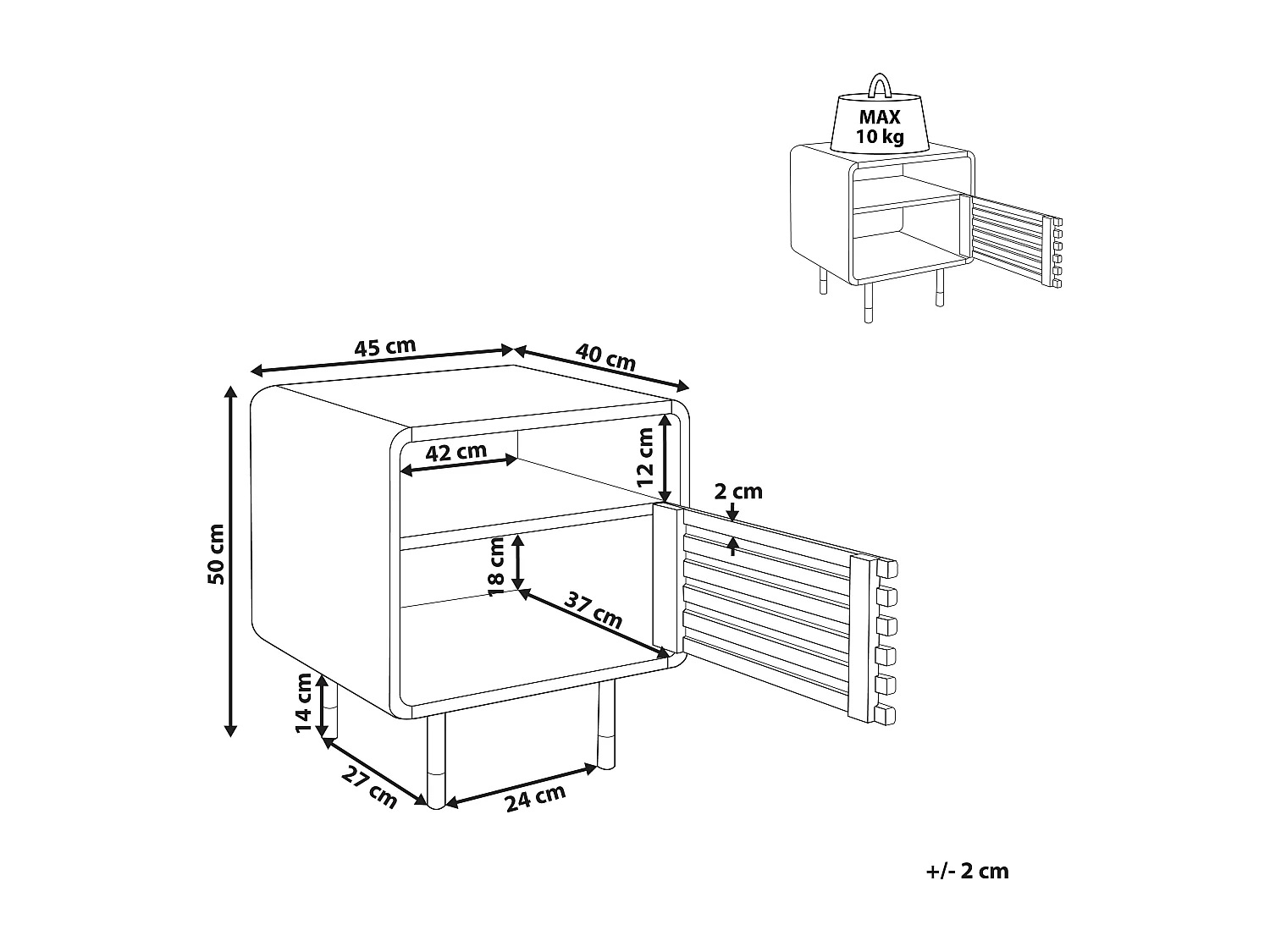 Nachttisch in Weiß mit Tür in dunkler Holzfarbton im Retro Stil Rifle