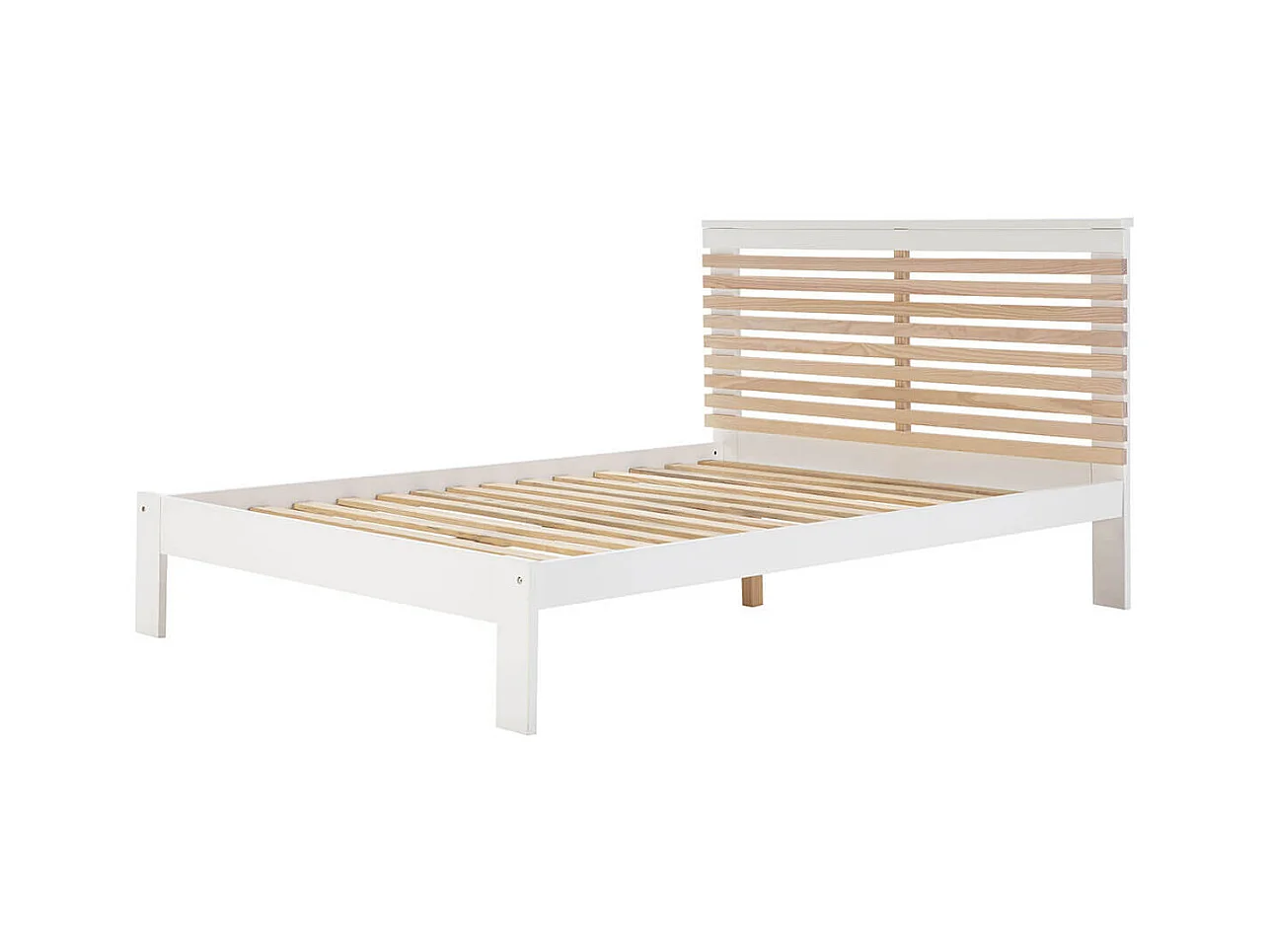 LAUPELL - Lit 140x190cm + Tête de Lit Blanc et Naturel