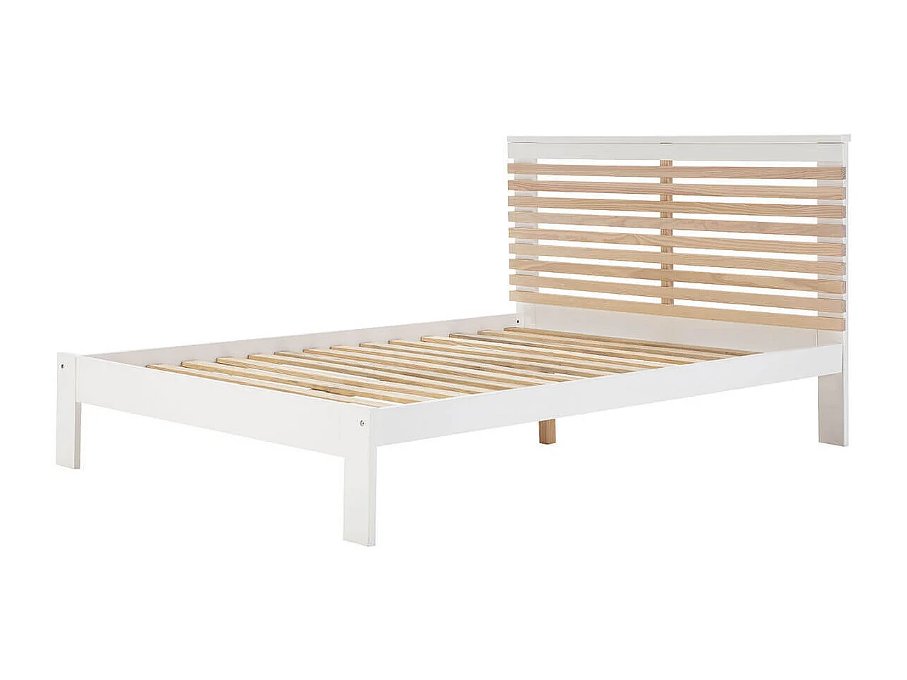 LAUPELL - Lit 140x190cm + Tête de Lit Blanc et Naturel