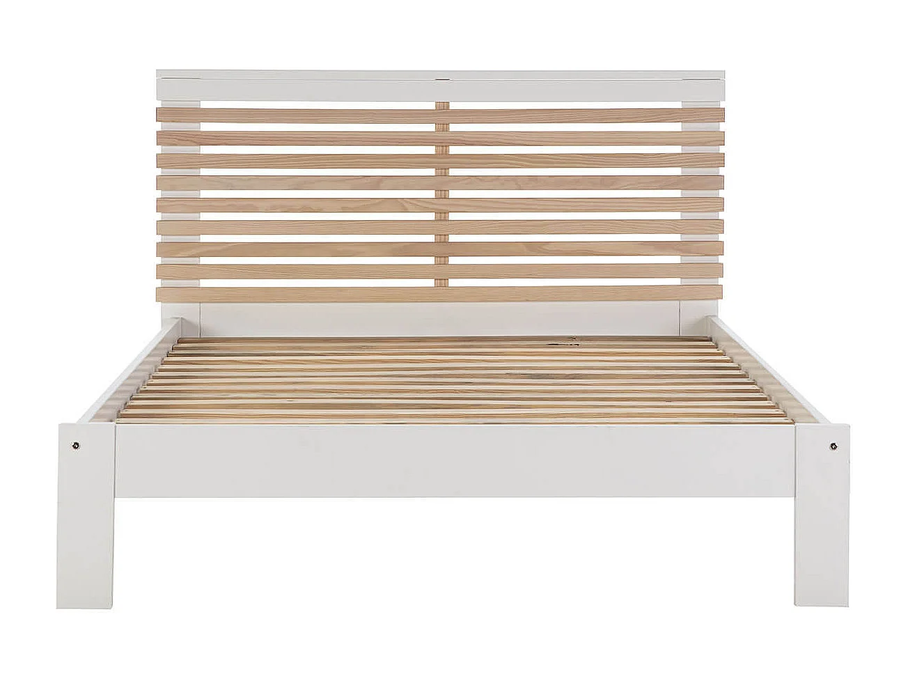 LAUPELL - Lit 140x190cm + Tête de Lit Blanc et Naturel