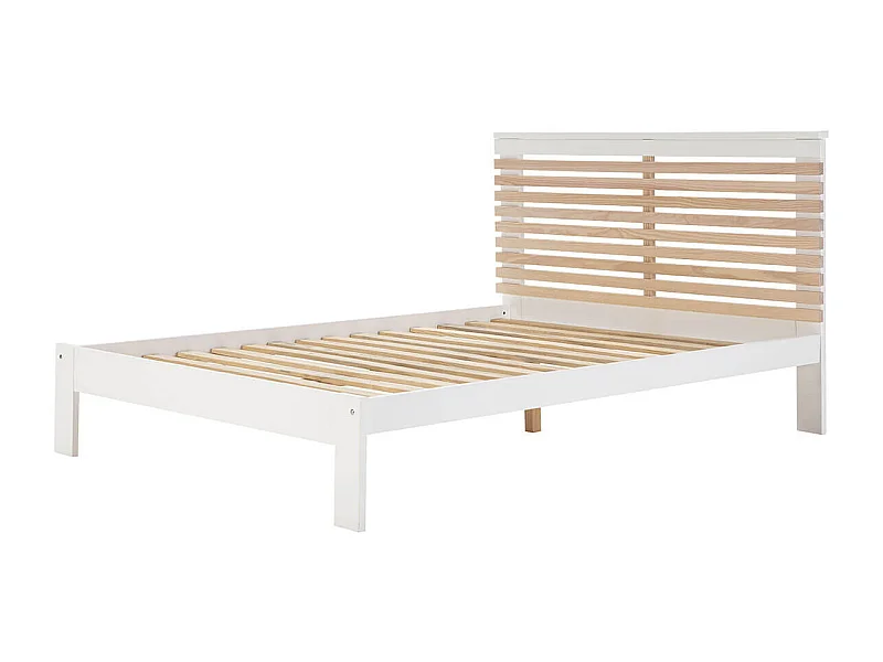 LAUPELL - Lit 140x190cm + Tête de Lit Blanc et Naturel