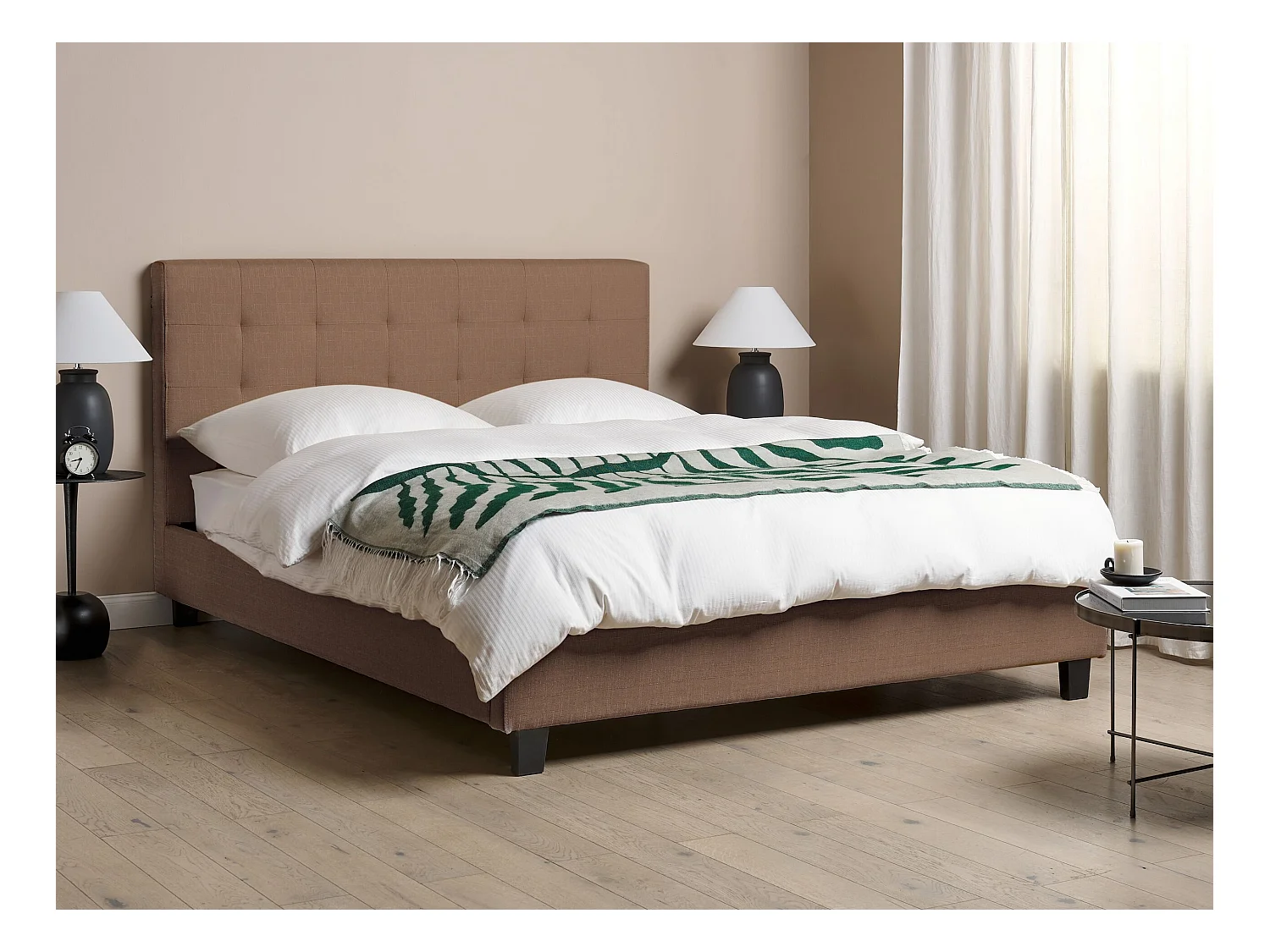 Lit double en tissu marron 160 x 200 cm LA ROCHELLE