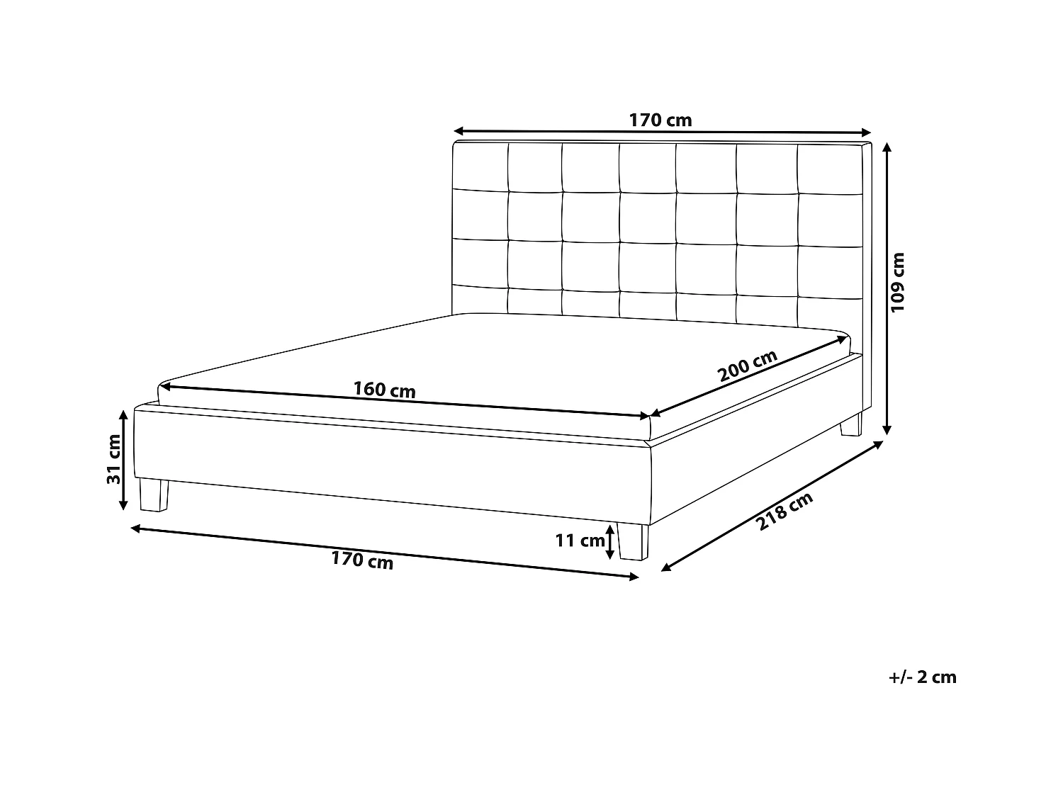 Lit double en tissu marron 160 x 200 cm LA ROCHELLE