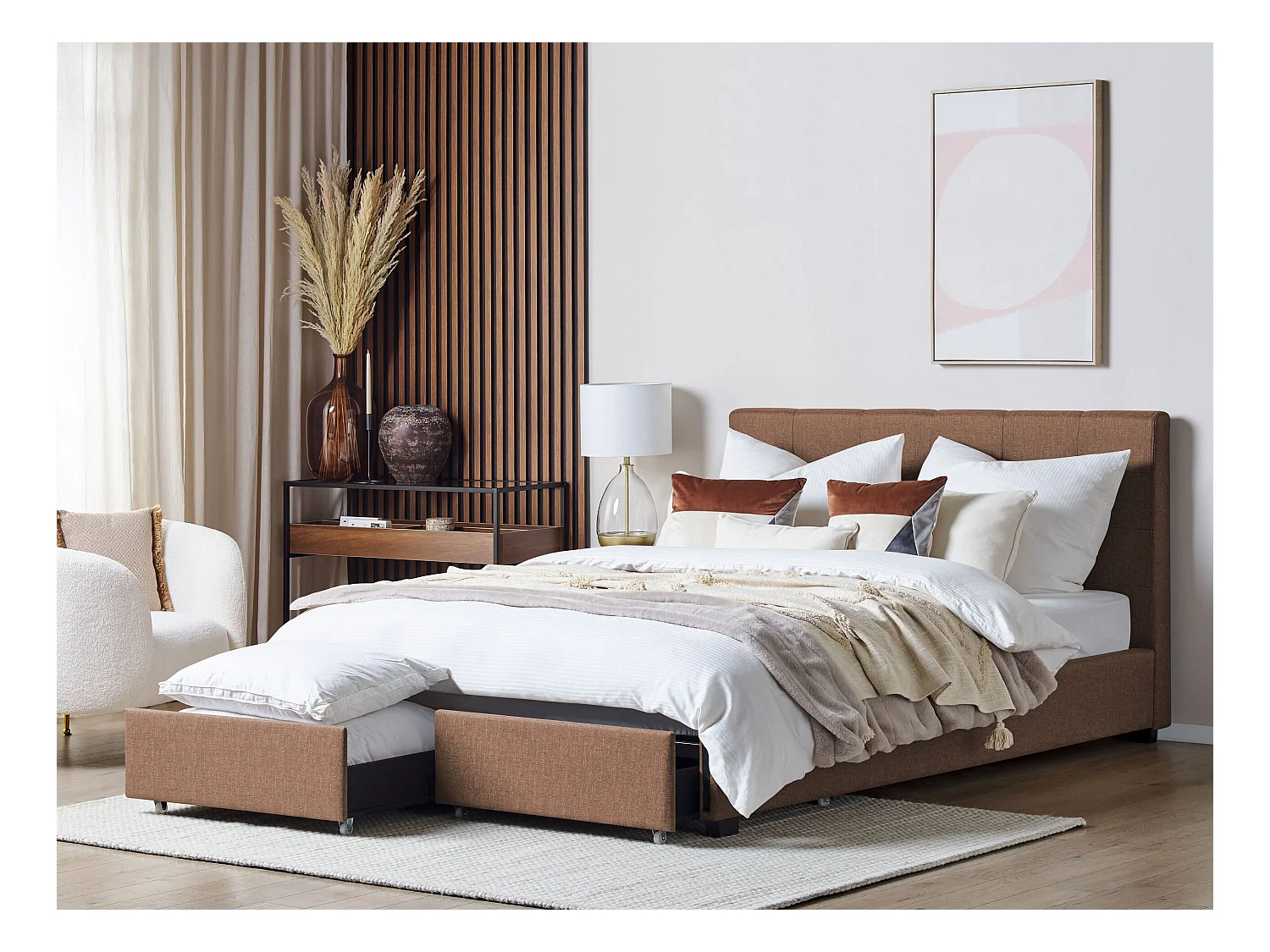 Polsterbett braun 180 x 200 cm mit Bettkasten modernes Bettgestell La Rochelle