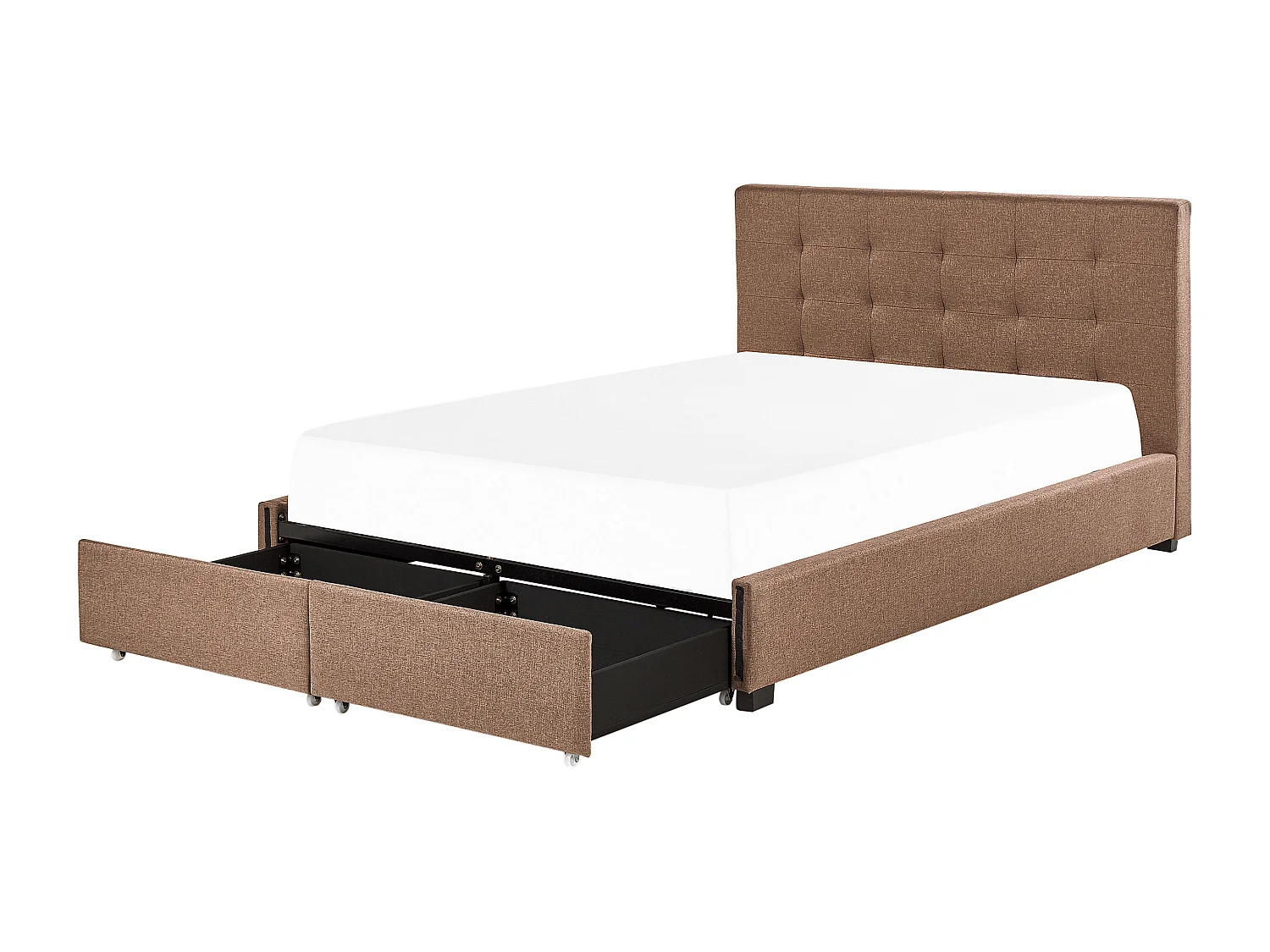 Lit avec tiroirs de rangement Tissu LA ROCHELLE 180 x 200 cm Marron