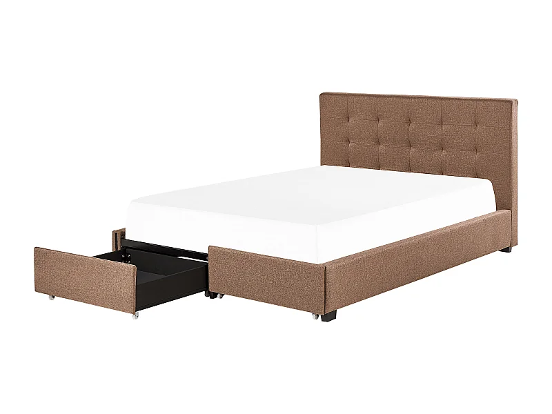 Cama com gavetas de arrumação Tecido ROCHELLE 180 x 200 cm Castanho
