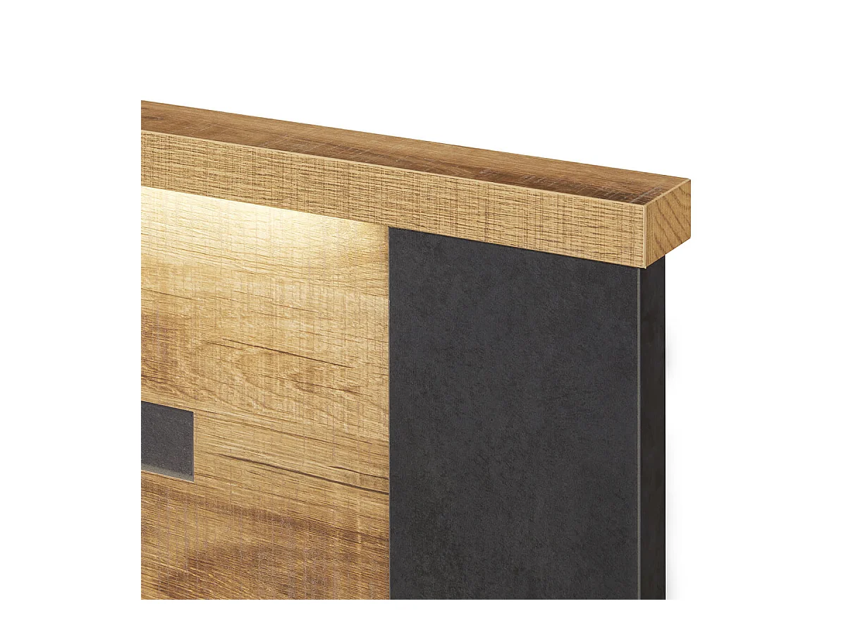 CANDAS - Lit 140x190cm Effet Bois et Béton Anthracite avec Leds