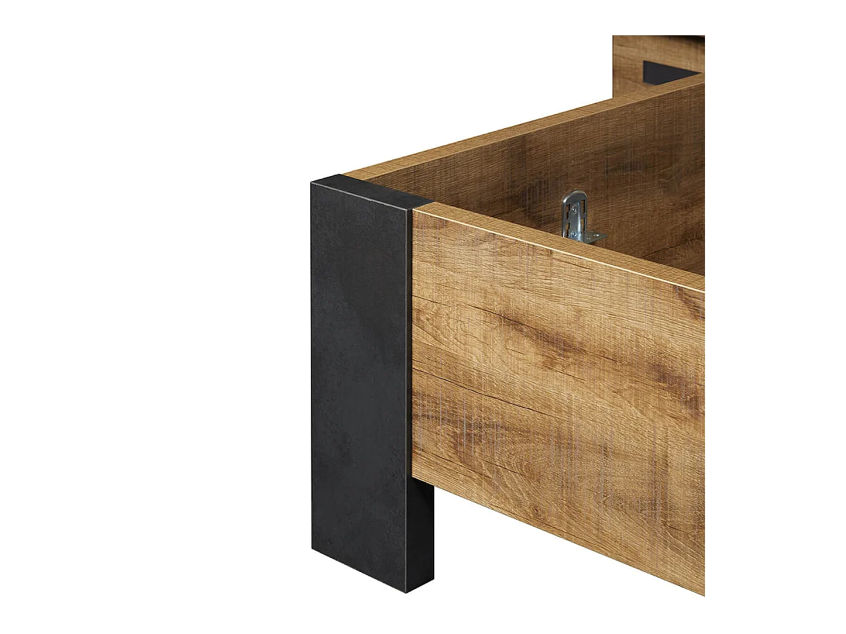 CANDAS - Lit 140x190cm Effet Bois et Béton Anthracite avec Leds