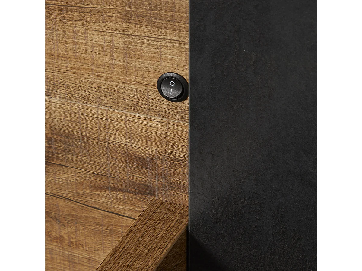 CANDAS - Lit 140x190cm Effet Bois et Béton Anthracite avec Leds