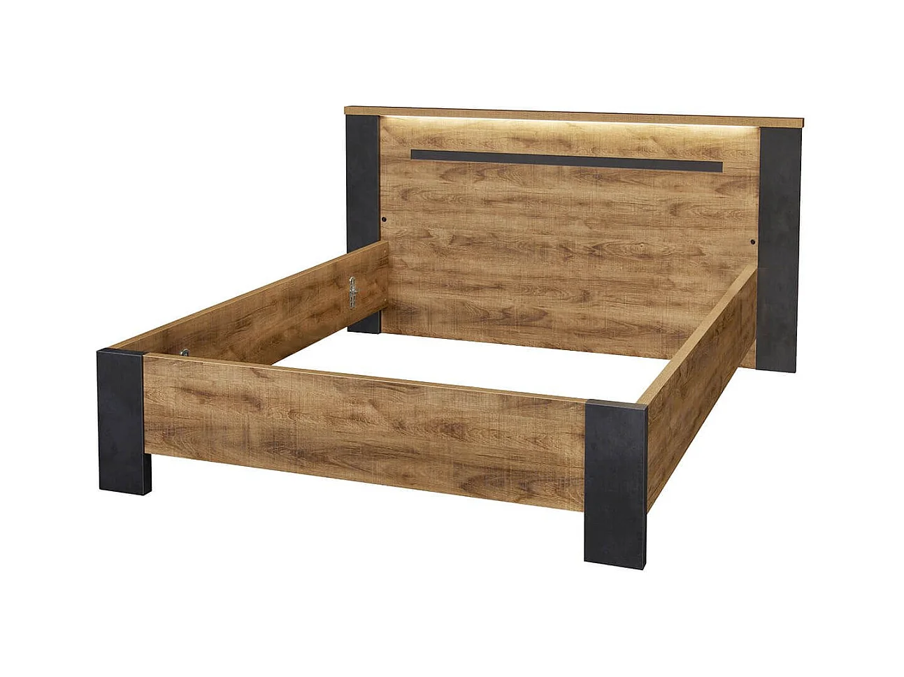 CANDAS - Lit 140x200cm Effet Bois et Béton Anthracite avec Leds