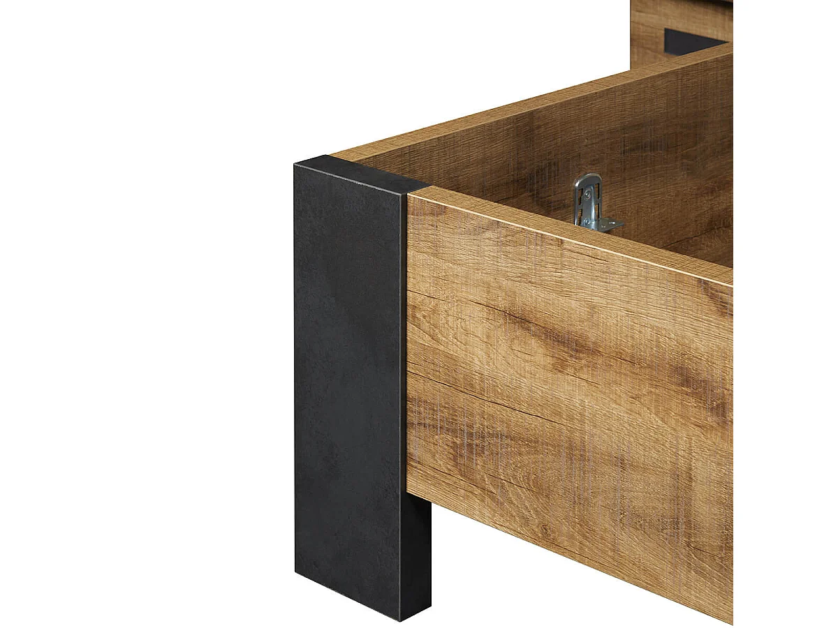 CANDAS - Lit 140x200cm Effet Bois et Béton Anthracite avec Leds