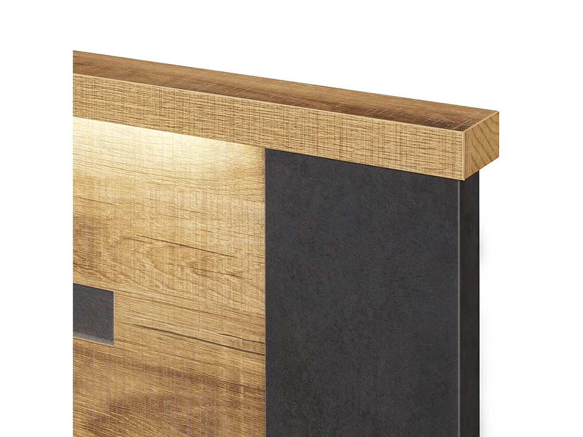 CANDAS - Lit 140x200cm Effet Bois et Béton Anthracite avec Leds