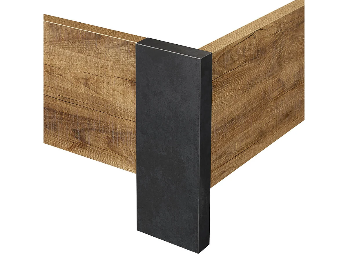 CANDAS - Lit 140x200cm Effet Bois et Béton Anthracite avec Leds