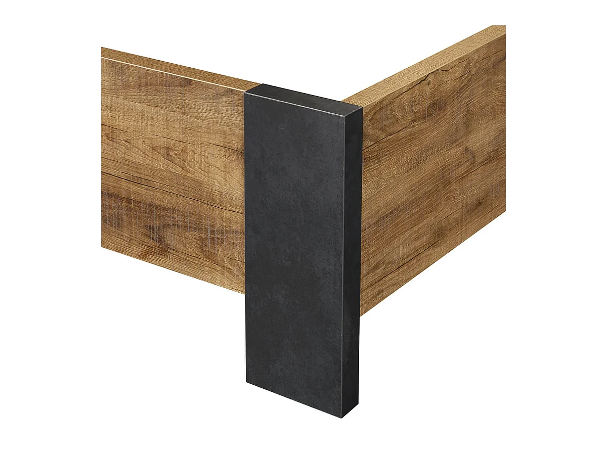 CANDAS - Lit 160x200cm Effet Bois et Béton Anthracite avec Leds