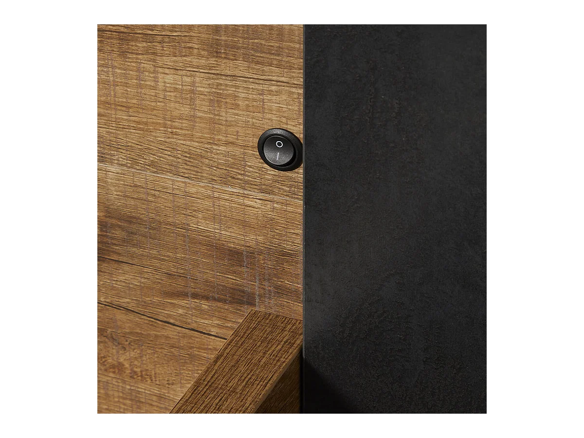 CANDAS - Lit 160x200cm Effet Bois et Béton Anthracite avec Leds