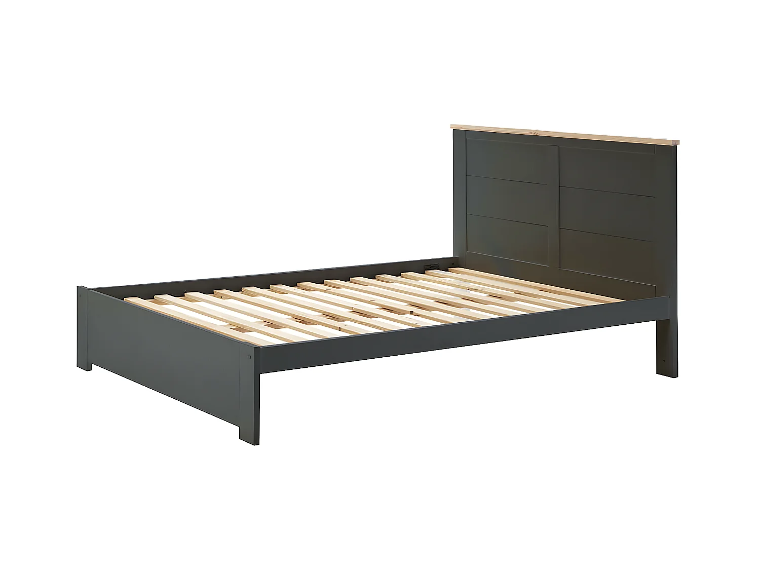 TORI - Lit 140x190cm MDF Gris Anthracite et Pin Massif