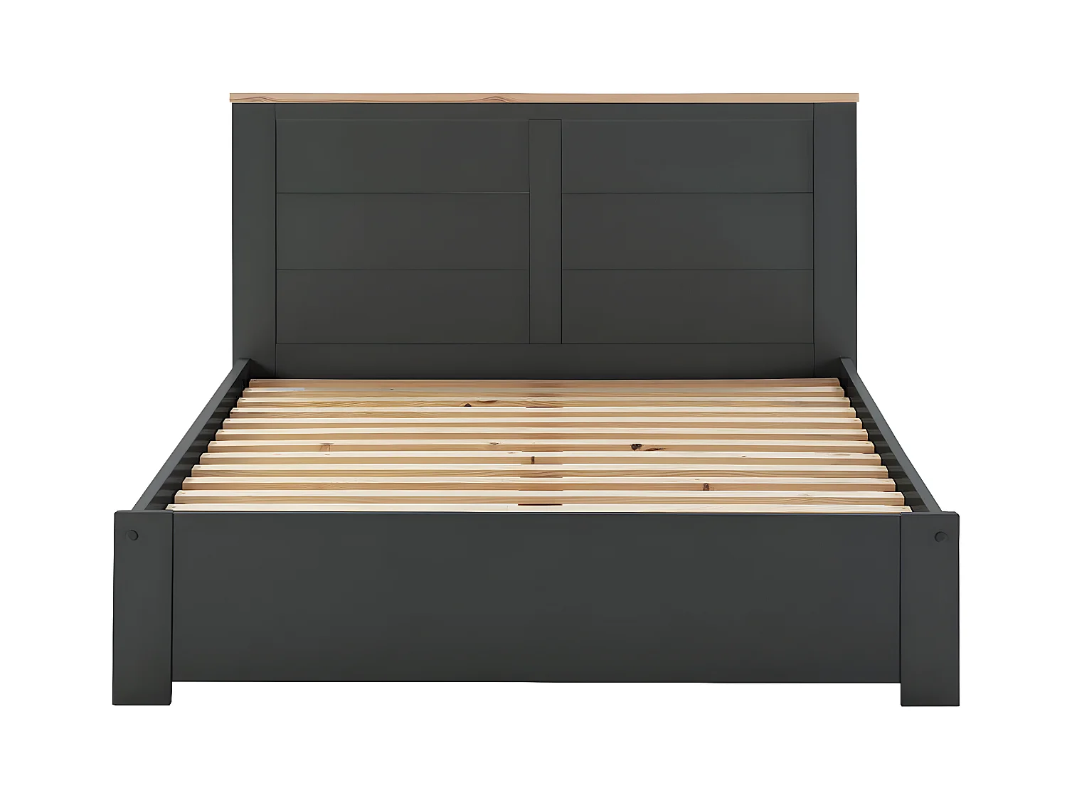 TORI - Lit 140x190cm MDF Gris Anthracite et Pin Massif