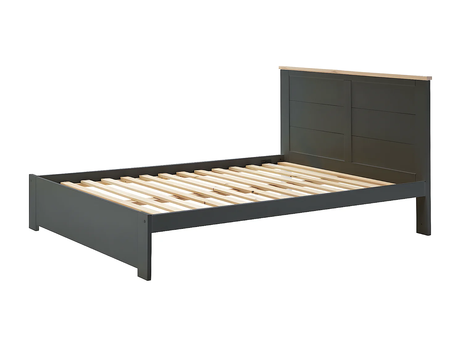 TORI - Lit 140x190cm MDF Gris Anthracite et Pin Massif