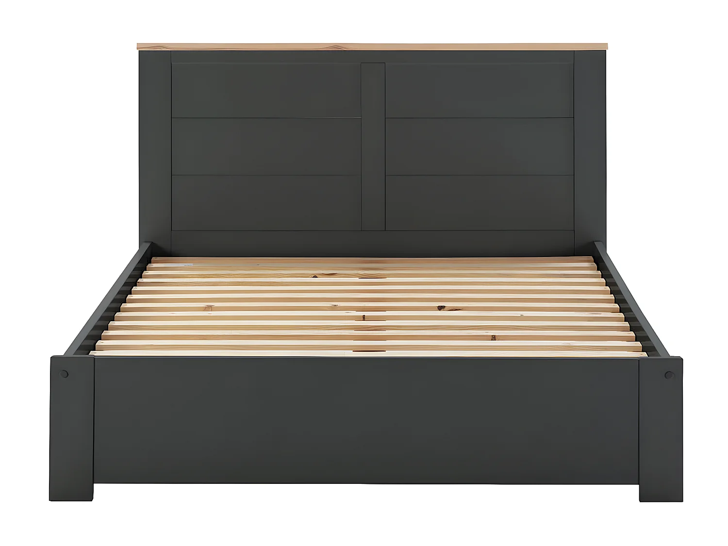 TORI - Lit 140x190cm MDF Gris Anthracite et Pin Massif