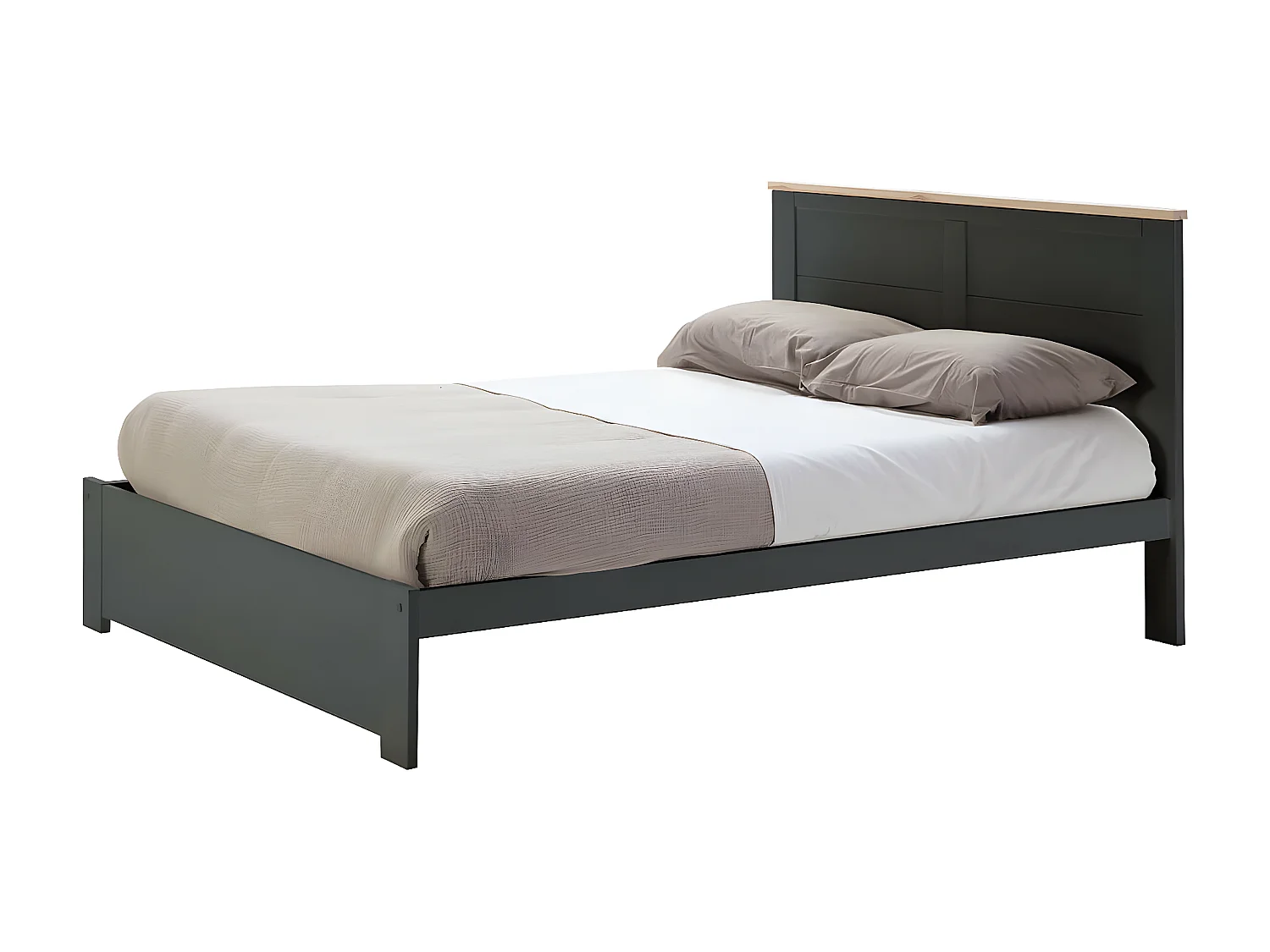 TORI - Lit 140x190cm MDF Gris Anthracite et Pin Massif