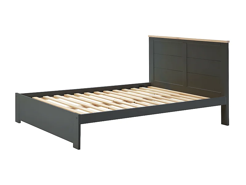 TORI - Lit 140x190cm MDF Gris Anthracite et Pin Massif