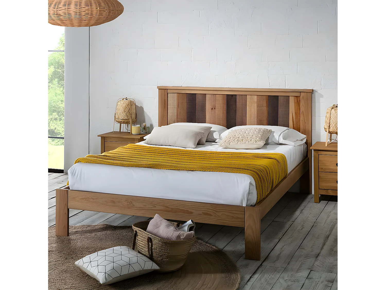 FRED - Lit 160x200 cm Bois Massif Ciré Naturel