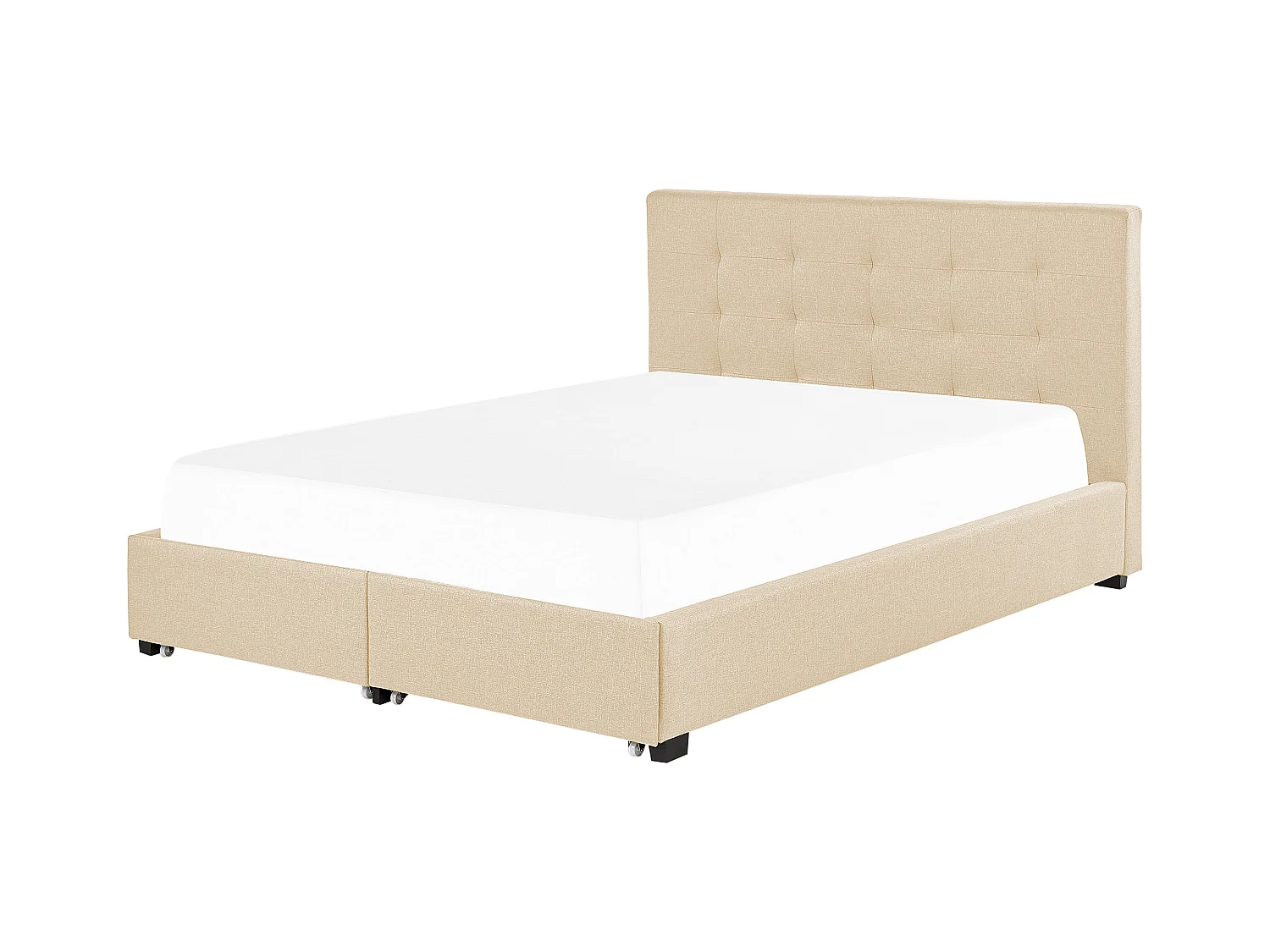 Lit double en tissu beige avec coffre 180 x 200 cm LA ROCHELLE