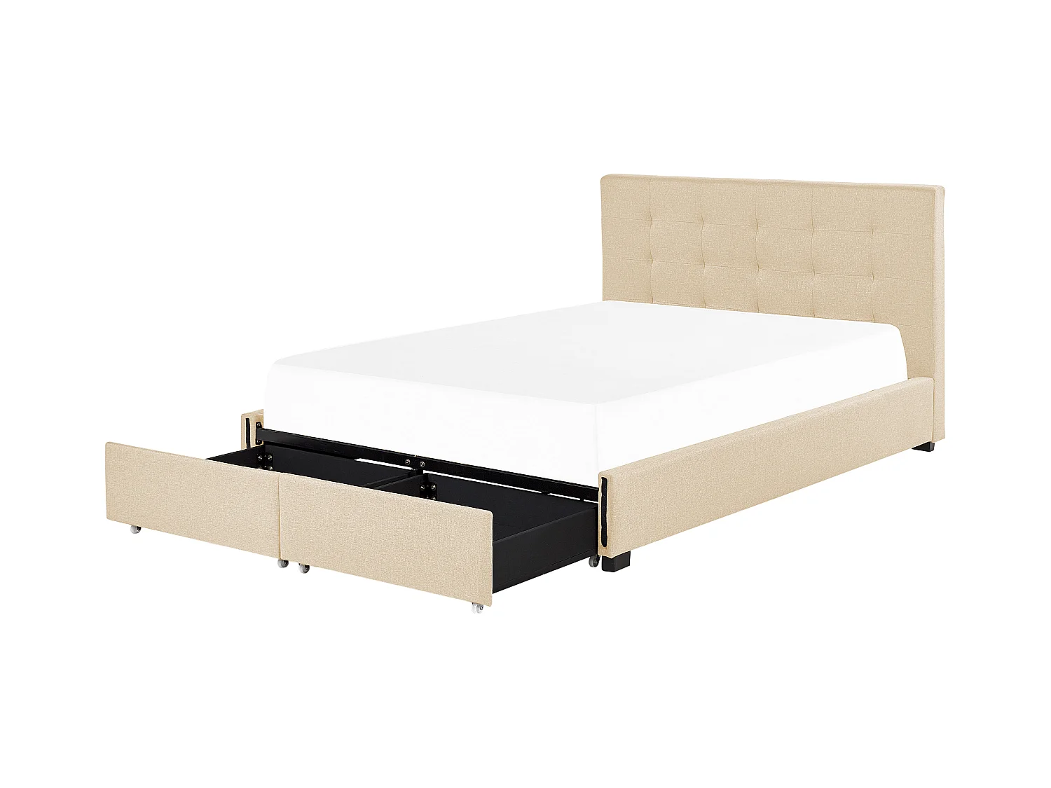 Lit double en tissu beige avec coffre 180 x 200 cm LA ROCHELLE