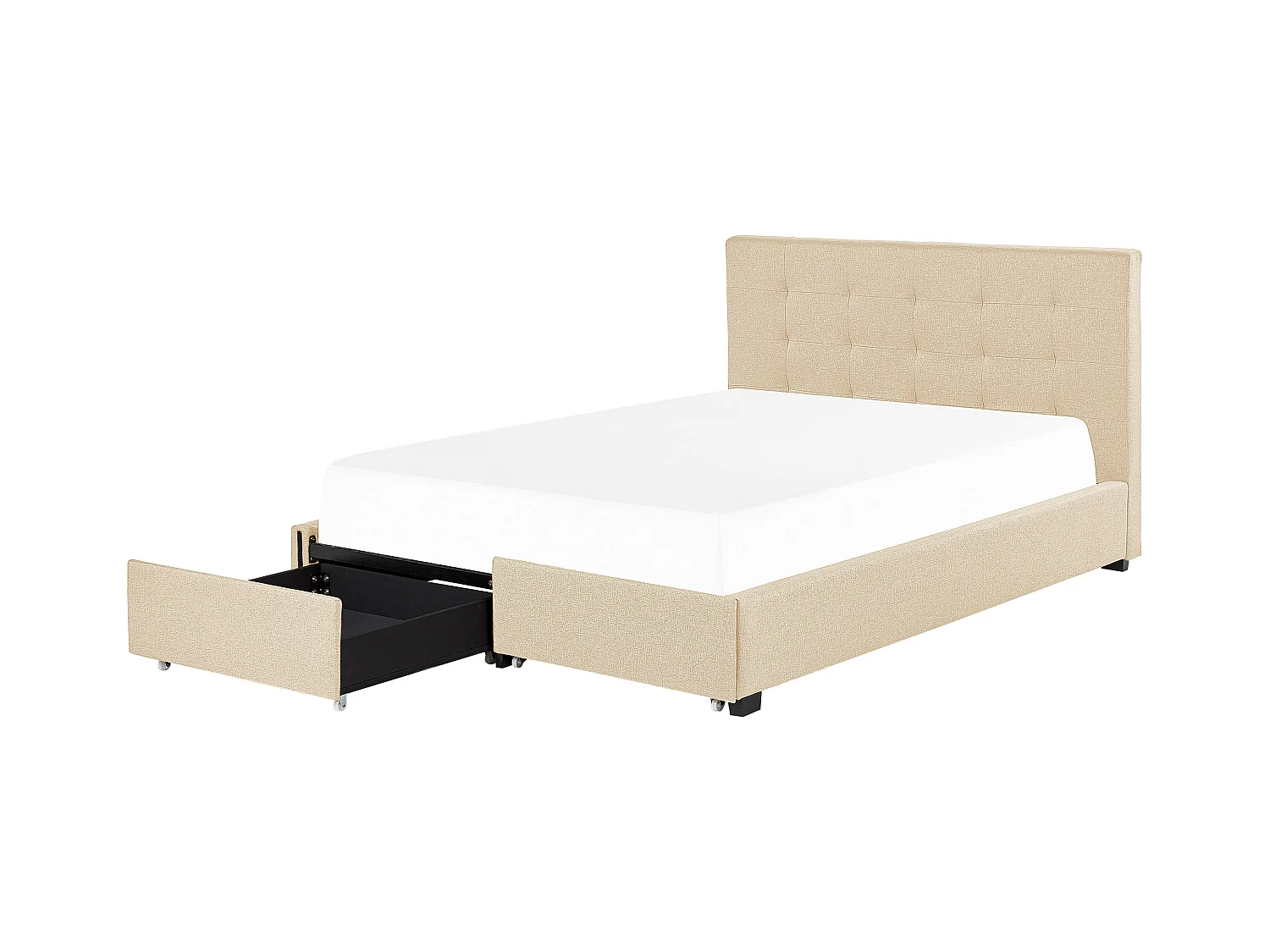 Lit double en tissu beige avec coffre 180 x 200 cm LA ROCHELLE