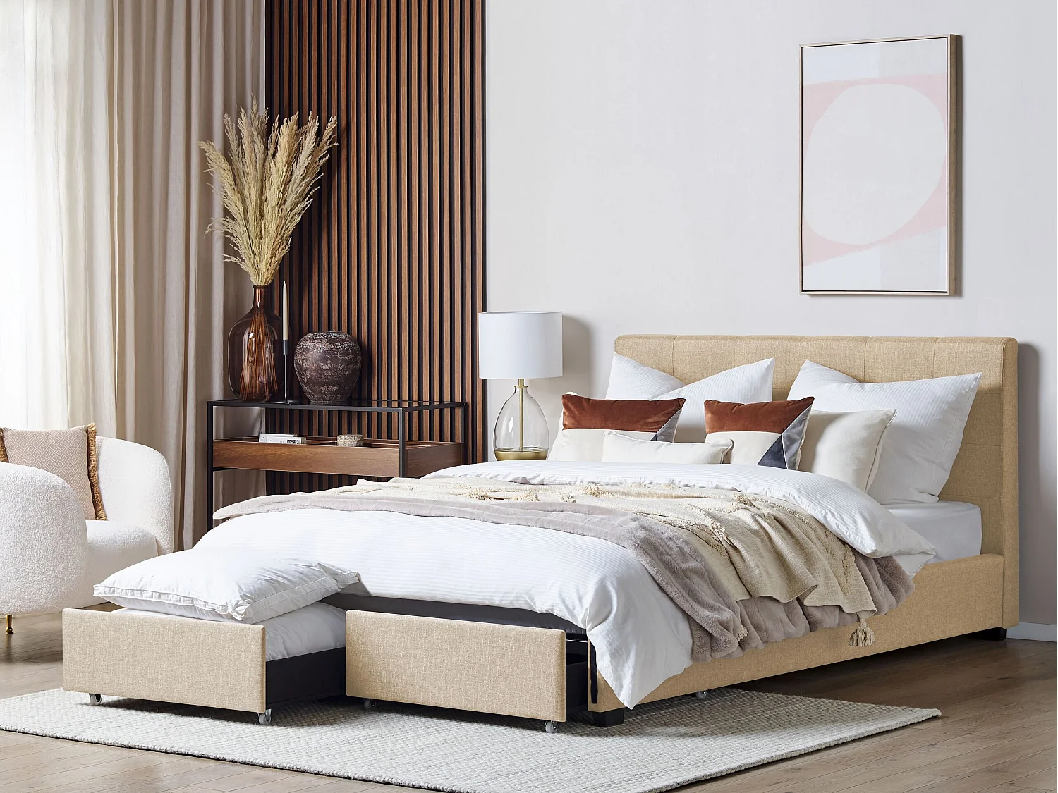 Bed met opbergruimte fluweel beige 180 x 200 cm LA ROCHELLE