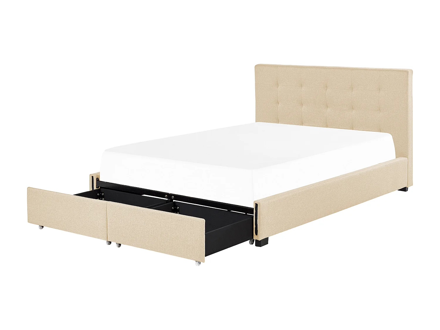 Lit double en tissu beige avec coffre 180 x 200 cm LA ROCHELLE