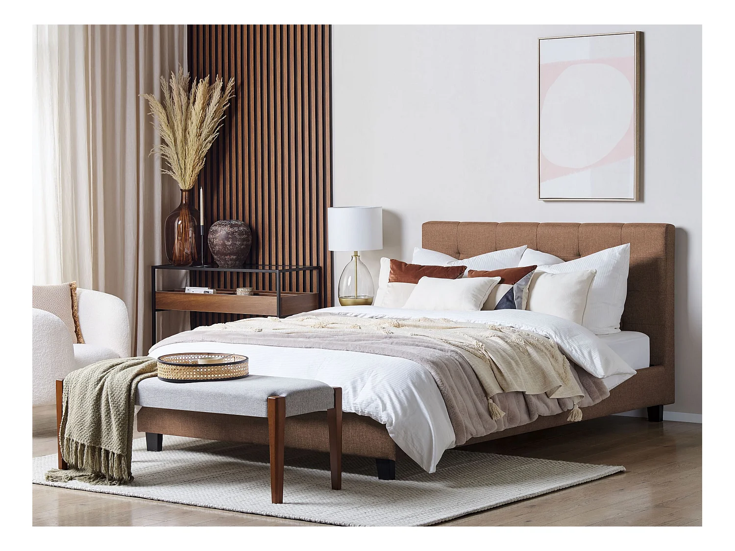 Lit avec sommier Tissu LA ROCHELLE 180 x 200 cm Marron